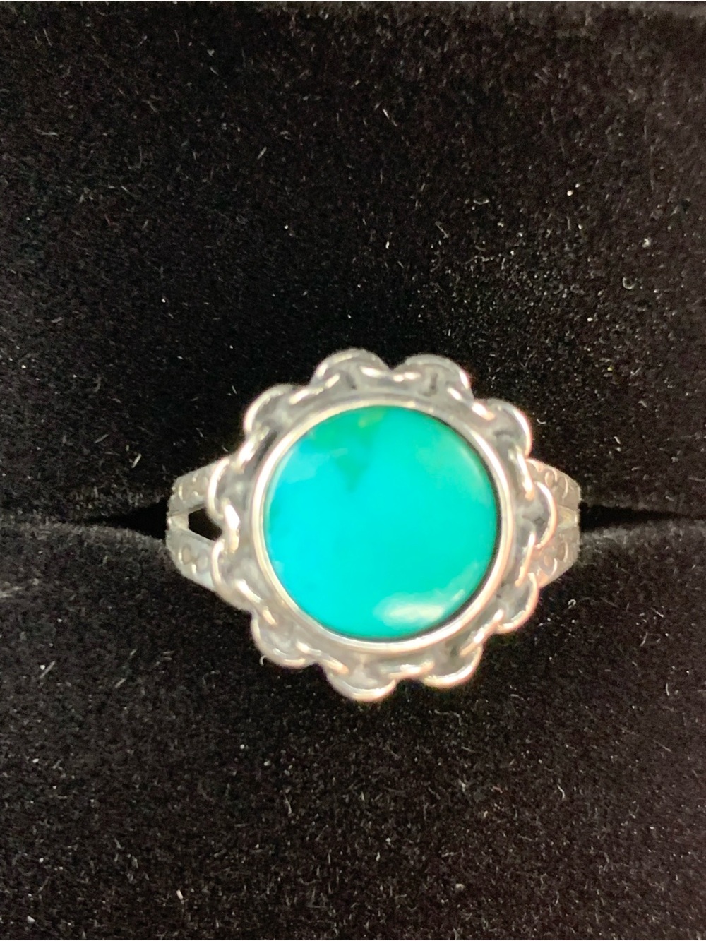 Vintage “Fred Harvey Bell Era” Navajo Sterling Silver Turquoise Ring  6.75